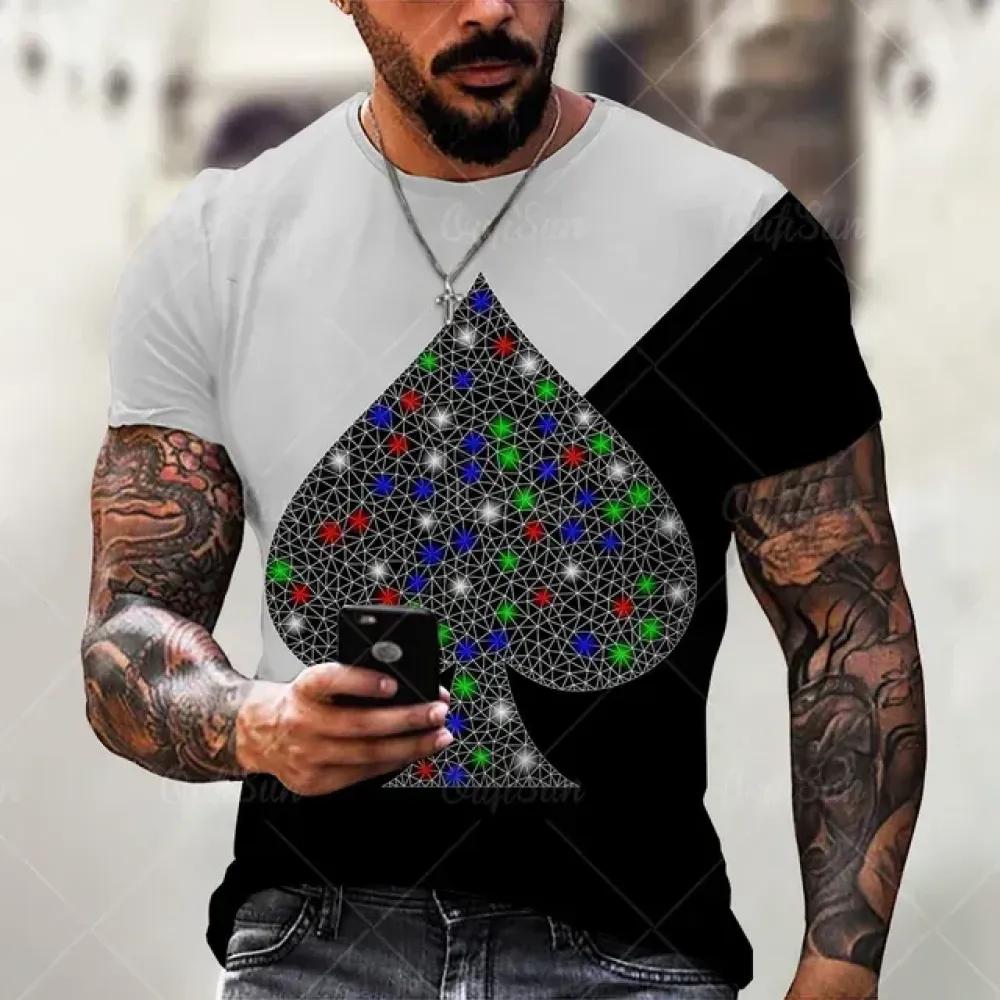 Sommer 3D Poker Print Herren T-Shirt Harajuku Street Monster Horror Stil Mode Lässig Rundhals Kurzarm Übergroße Oberteile