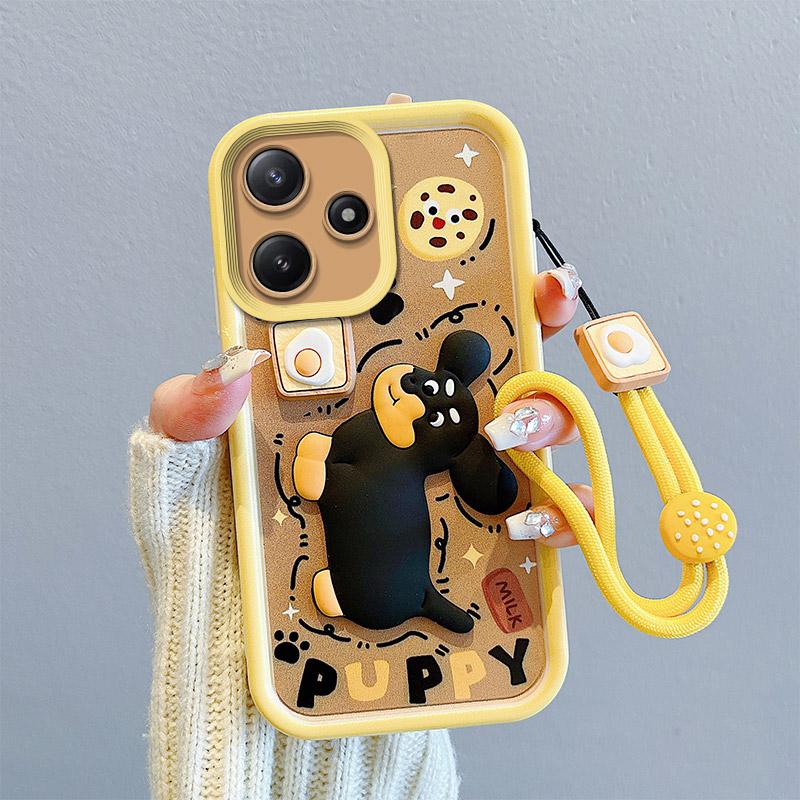KEYSION Shockproof Case for Redmi 12 4G 5G with Lanyard Silicone Cute 3D Cartoon Doll Phone Cover for Xiaomi Redmi 12 5G