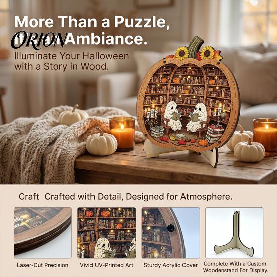 Collectible Wooden Puzzles Halloween Ghost Puzzle, Wood Pumpkin Shape & Garden Vintage Pattern Puzzle Puzzles, Decorative Table Centerpiece