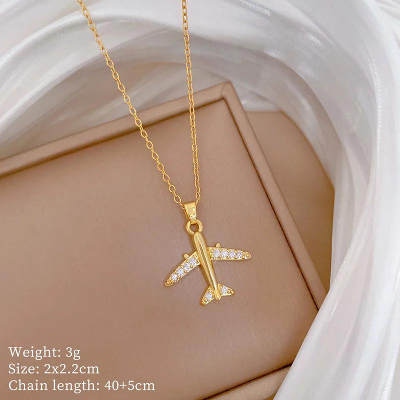 

Stainless Steel Chain Cute Zircon Aircraft Pendant Necklaces for Women Men Hip Hop Airplane Necklace Accessories Jewelry Gifts