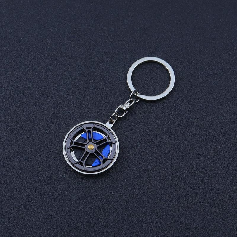 Two-Tone Rotating Wheel Hub Keychain with Dual Card Clamp & Free Laser Engraving