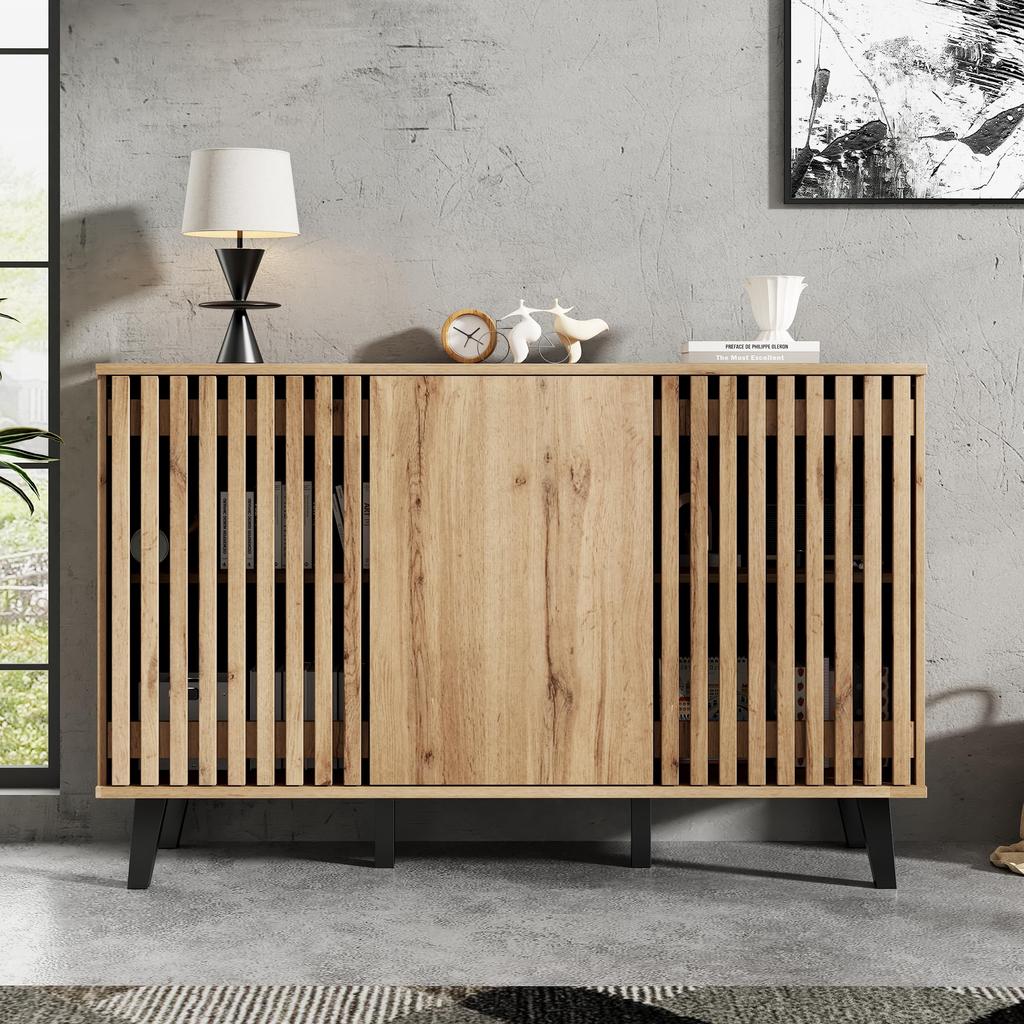 Sideboard, Buffetschrank, Kommode mit Durchbrochene Schranktüren, 150cm Holzfarbe, Aufbewahrung Flur/Eingang/Wohnzimmer/Schlafzimmer, Landhausstil