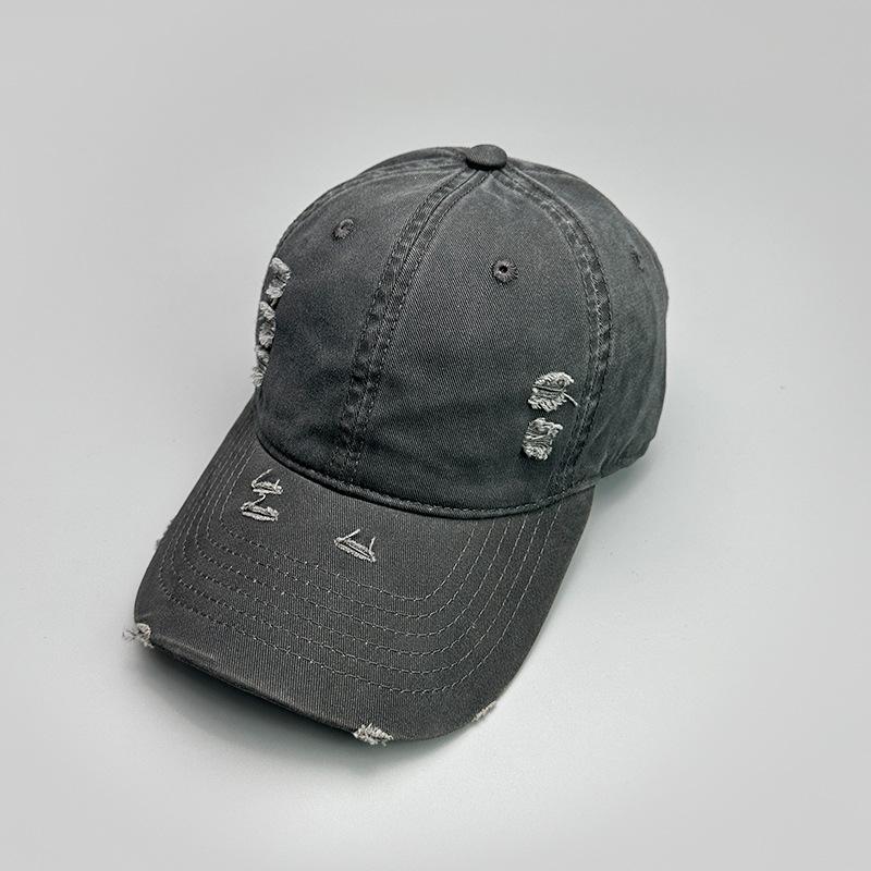 Ripped Wind Embroidery Letters Solid Color Baseball Cap Men'S And Women'S Retro Street Versatile Sunshade Cap