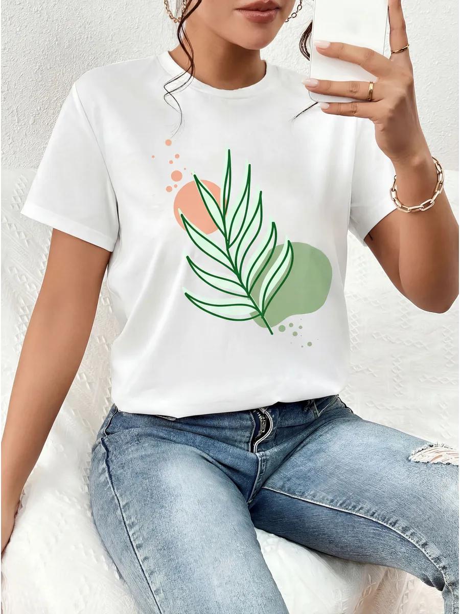 Oversized thick T-shirt with fern geometry print M