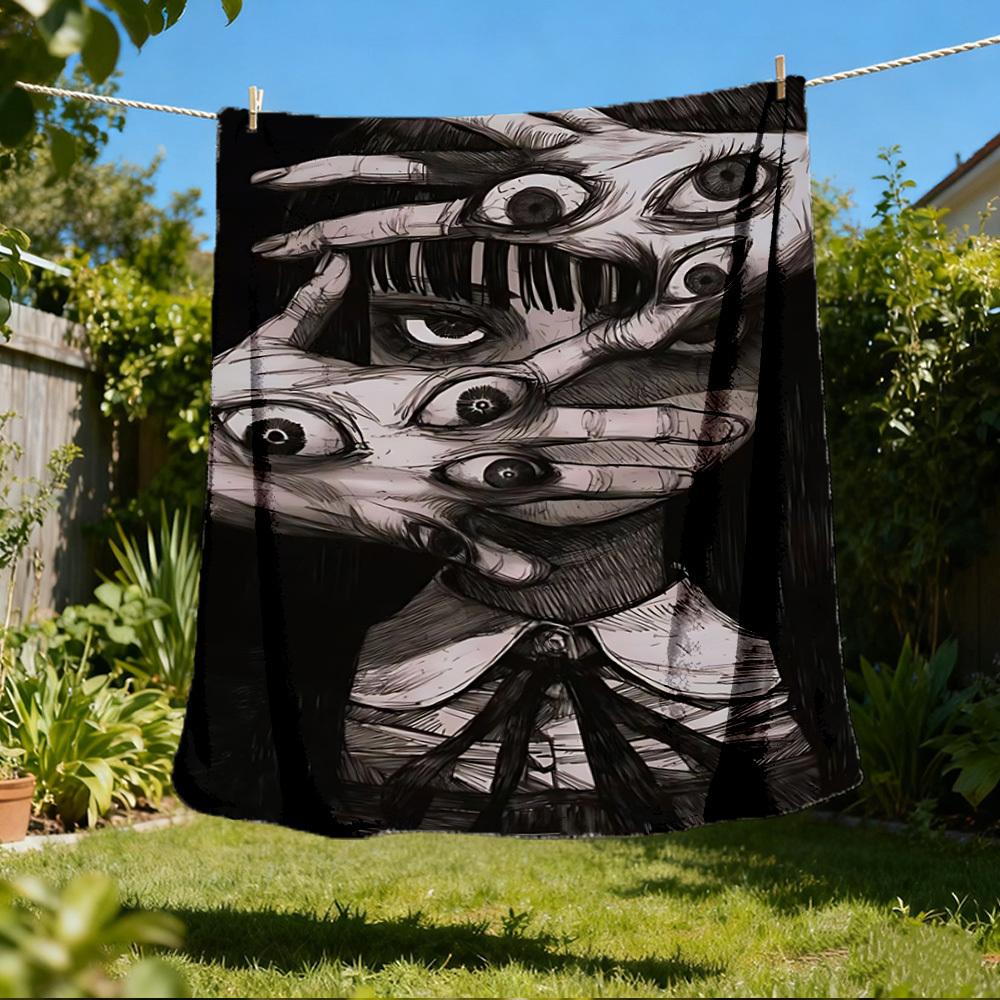 1pc Horror_Mask Outdoor Flannel Blanket Gift For Boys Girls Adults, Family Friends 80x120cm