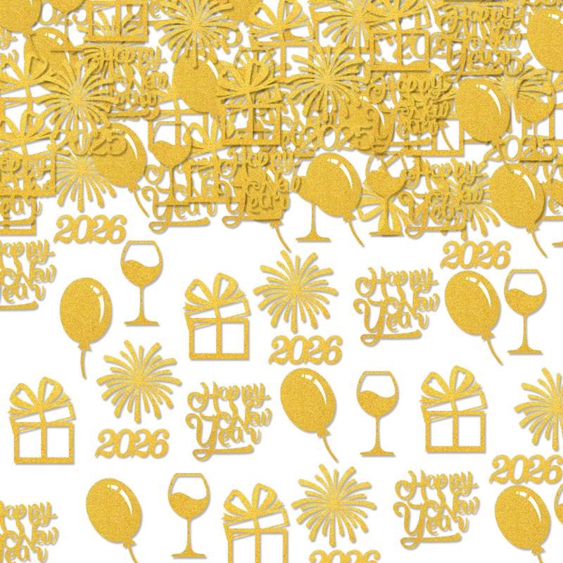 100 Stuks/Set Gelukkig 2026 Nieuwjaar Confetti Gouden Uienpapier Doe-het-zelf Confetti om te Gooien Vakantie Desktop Decoratie