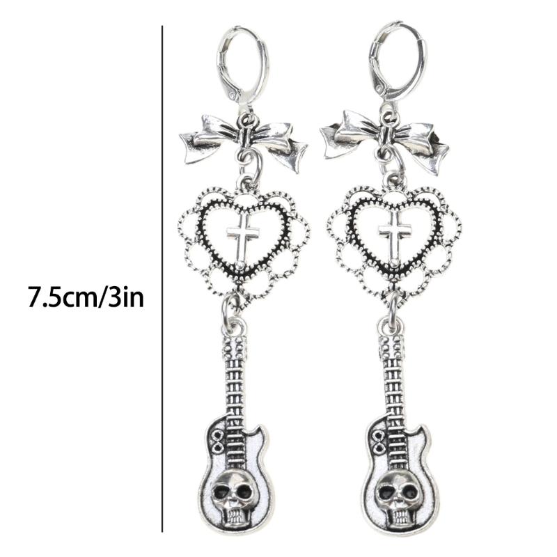 Fashion Dangle Earrings Hoop Earrings Sweet Cool Heart Bowknot Guitar Pendant Earrings Statement Jewelry for Women Girls