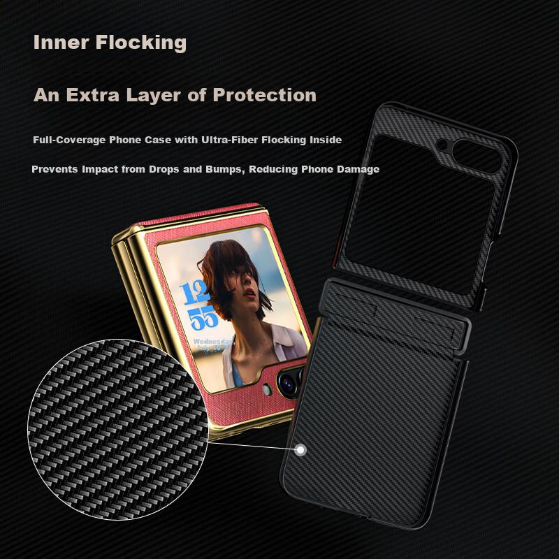 Samsung Z Flip6 Case, Soft Leather Center Fold Protective Cover, Shockproof and Scratch-resistant, Unisex, Niche Style, China Red