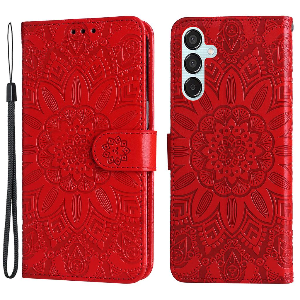 For Samsung Galaxy M15 5G/F15 5G PU Leather Phone Case Imprinted Sunflower Card Holder Stand Phone Cover