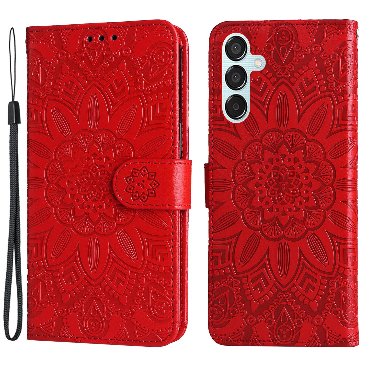 

For Samsung Galaxy M15 5G/F15 5G PU Leather Phone Case Imprinted Sunflower Card Holder Stand Phone Cover B