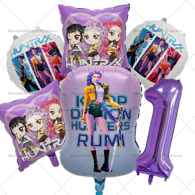 Kpop Demon Hunters Girl Birthday Balloons Decoration RUMI ZOEY MIRA Number Round Balloons Set Party Supplies Baby Shower Gift