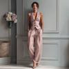 Women's Office Two Piece Set Sleeveless Blazer Vest High Waist Wide Leg Pants Casual Suit