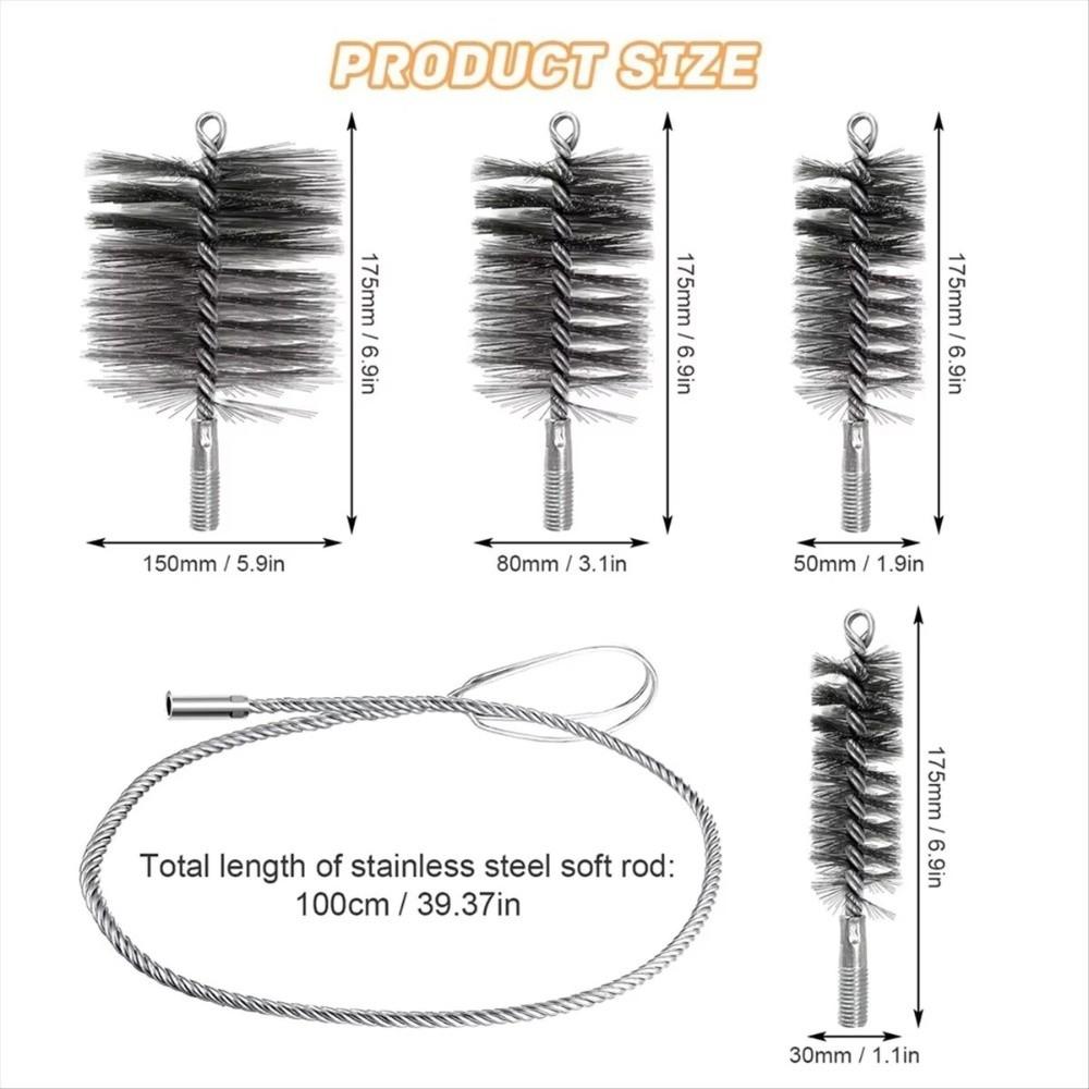 1/5PCS Flexible Wire Pipe Brush Set Stainless Steel Rust Removal Tool New Tube Brush Workshop Use