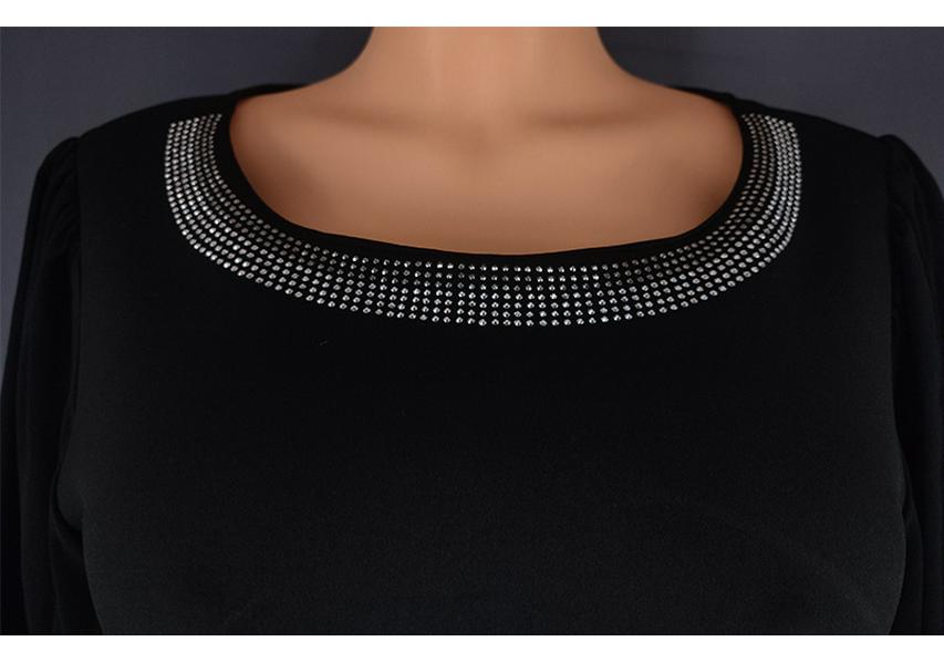 Hotfix Rhinestone Mesh Sleeve Bodycon Dress - Elegant Slim Fit with Sexy Round Neck