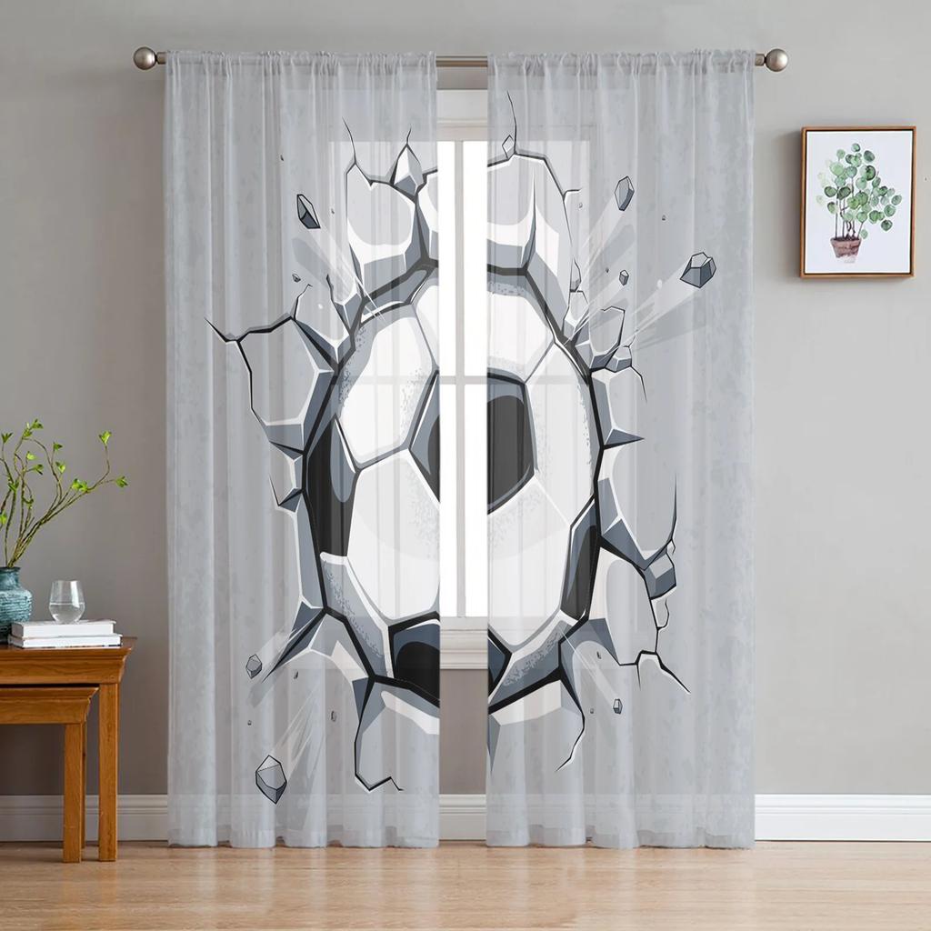 Soccer Football Net Sketch Tulle Sheer Curtains for Living Room Decoration Window Curtain for Bedroom Voile Organza Drapes