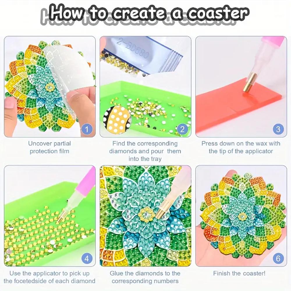 8 Pieces/set of Diamond Flower Patterned Coasters, DIY Coasters with Holder, Suitable for Beginners and Adults, Art and Craft Supplies Gifts