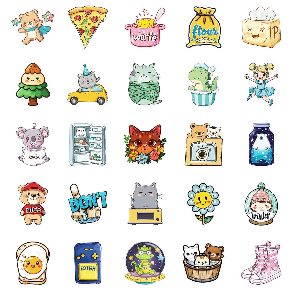 50 Pp Material Waterproof Stickers Cute Cartoon Small Animals Decoration Stickers DIY Hand Account