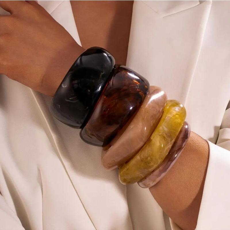 Vintage Wide Irregular Smudging Acrylic Bangles Geometric Thick Chunky Bracelets Statement Aesthetic Holiday Wirstband Jewelry F