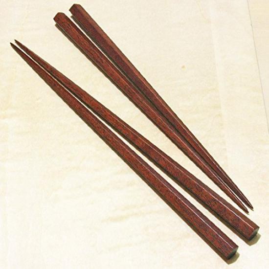 Daikokuya Edo Wooden Skillfully Carved Ironwood Pentagonal Cutting Pair Medium Chopsticks, (Slightly Thick) 1 Size 21.5cm