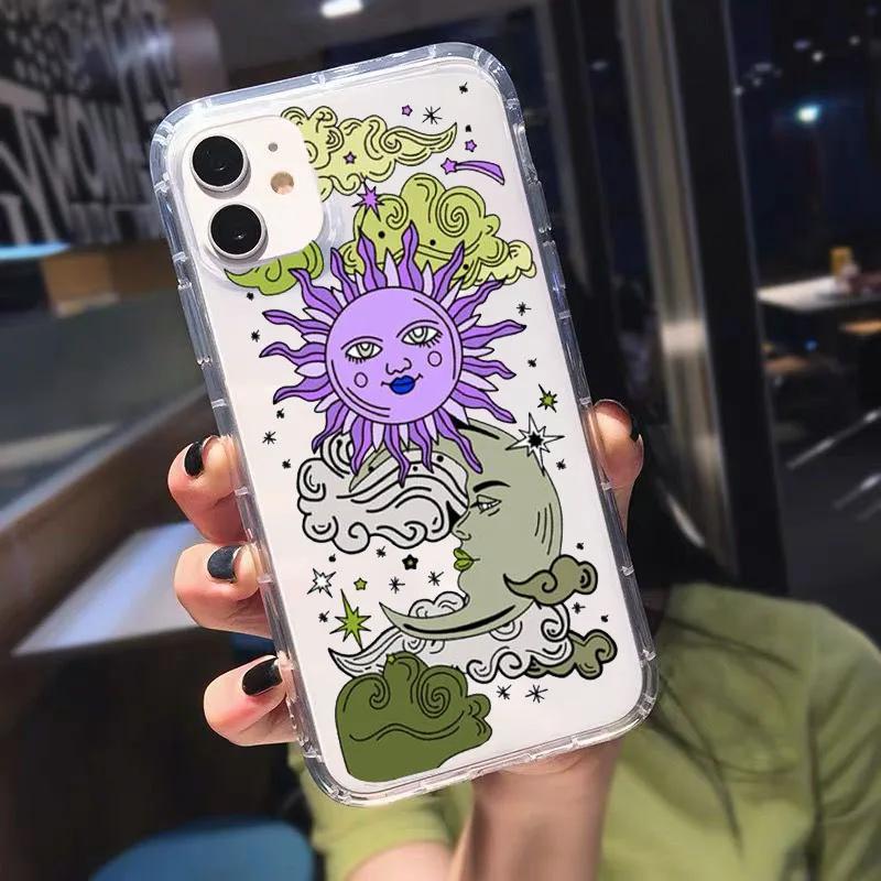 JAMULAR Fashion Art Sun Moon Clear Phone Case For iPhone 13 12 11 14 15 Pro XS MAX SE 7 XR Plus Shockproof Soft TPU Cover Coque