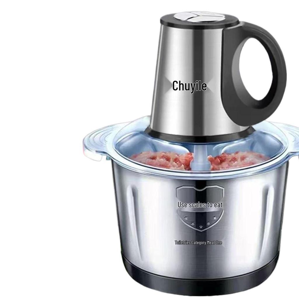 Electric Meat Grinder & Food Processor: Stainless Steel, Multi-functional for Garlic, Chili, and Vegetables.