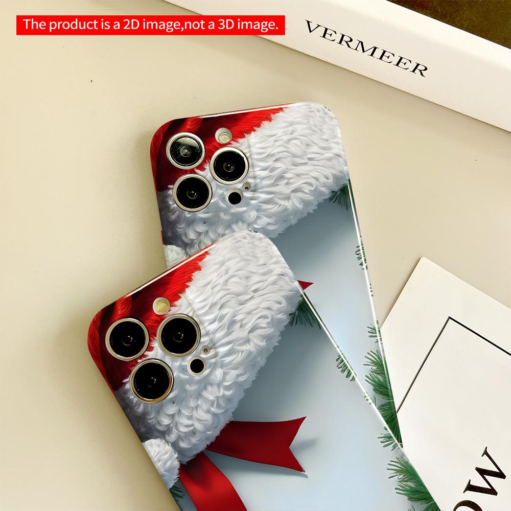 2DFlat Santa Hat & Pine Wreath Holiday Phone Case All Inclusive Film Hard Phone Case, Compatible with iPhone 18 Pro Max 17 16 15 14 13 12 11