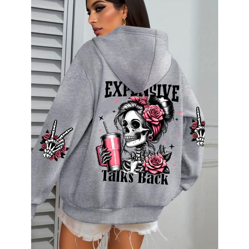Teure Gespräche Erwidert Lustiger Druck Damen Hoodie Locker Mehrfarbig Pullover Fleece Herbst Sportbekleidung Lässiger Taschen-Hoodie