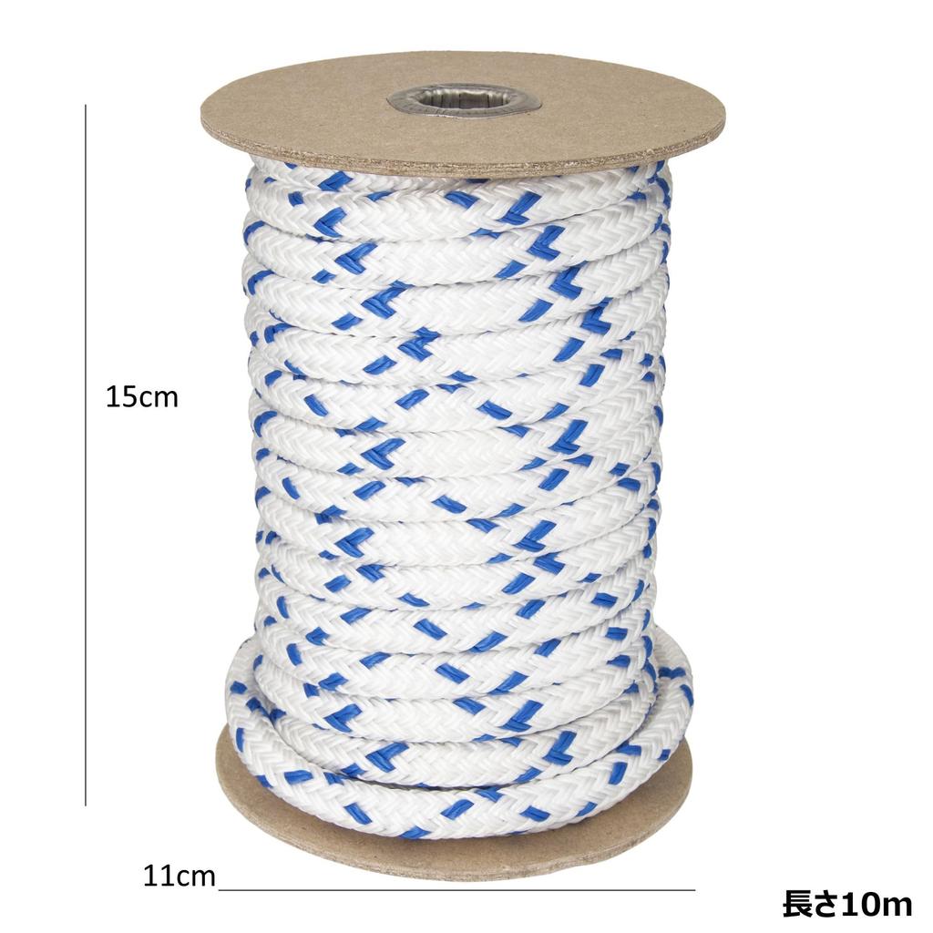 Double-braided rope with Pylen blue stitching, 10 meters, 10mm diameter, bobbin wound