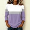 Women's Raglan Sleeve T-Shirt, Round Neck Three-Quarter Sleeve Striped Color-Block Pullover Top