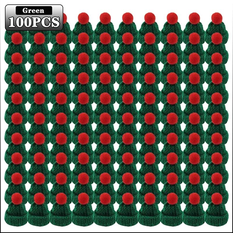 10-100PCS Mini Christmas Tree Ornaments Hats and Scarves Red Green Knit Yarn Pom Pom Holiday Hanging Decor Party Accessories