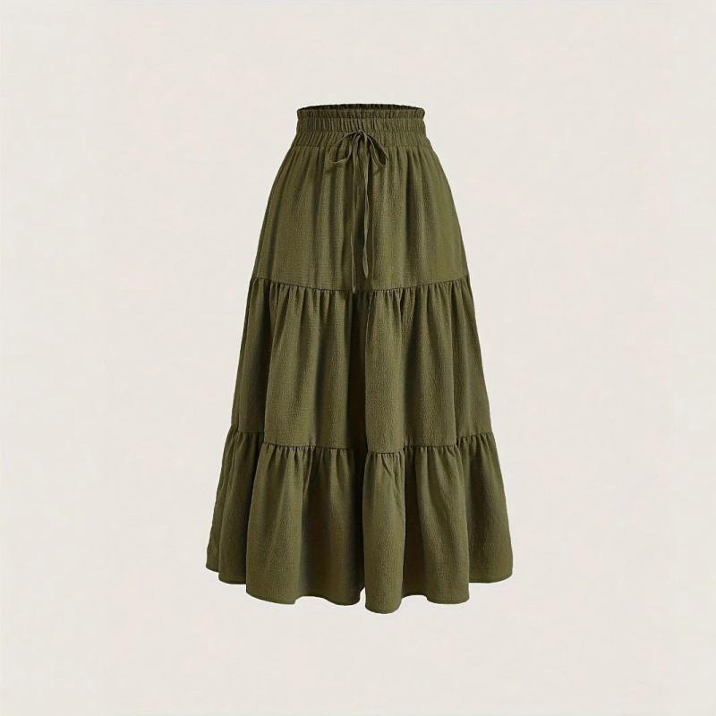 Spódnica Midi Warstwowa Plus Size Damska - Elastyczny Pas Zmarszczony Plisowany Design Miękki Wygodny Codzienny
