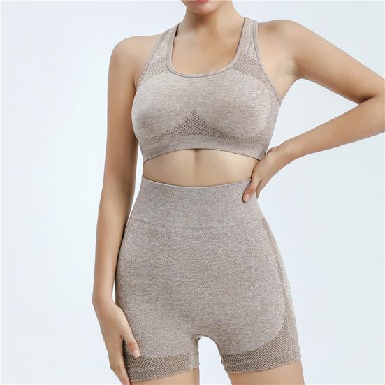 2 Pcs/Set Women Sports Suit Push-up Sleeveless Vest with Chest Pads Seamless Quick-drying High Waist Shorts Sportwear Yoga Fitness