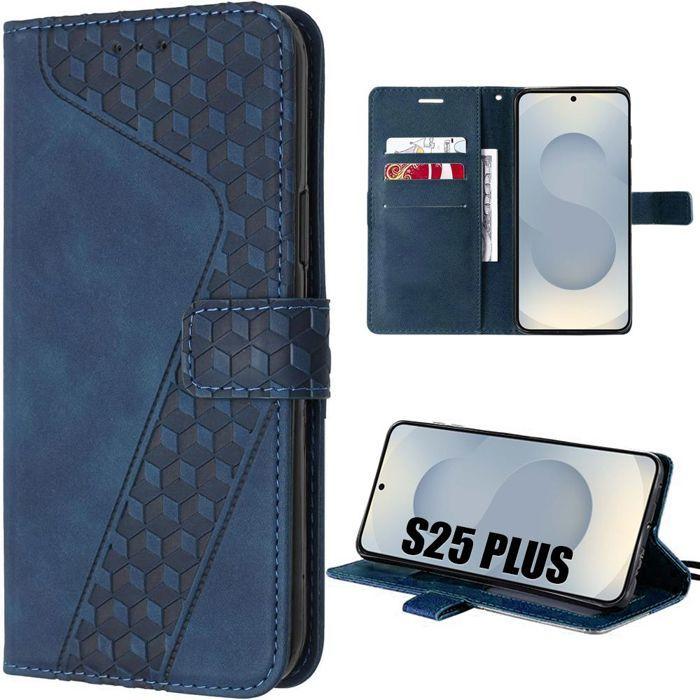 Coque de protection - BOOLING - Samsung Galaxy S25 Plus - Cuir PU - Antichoc - Bleu Marine