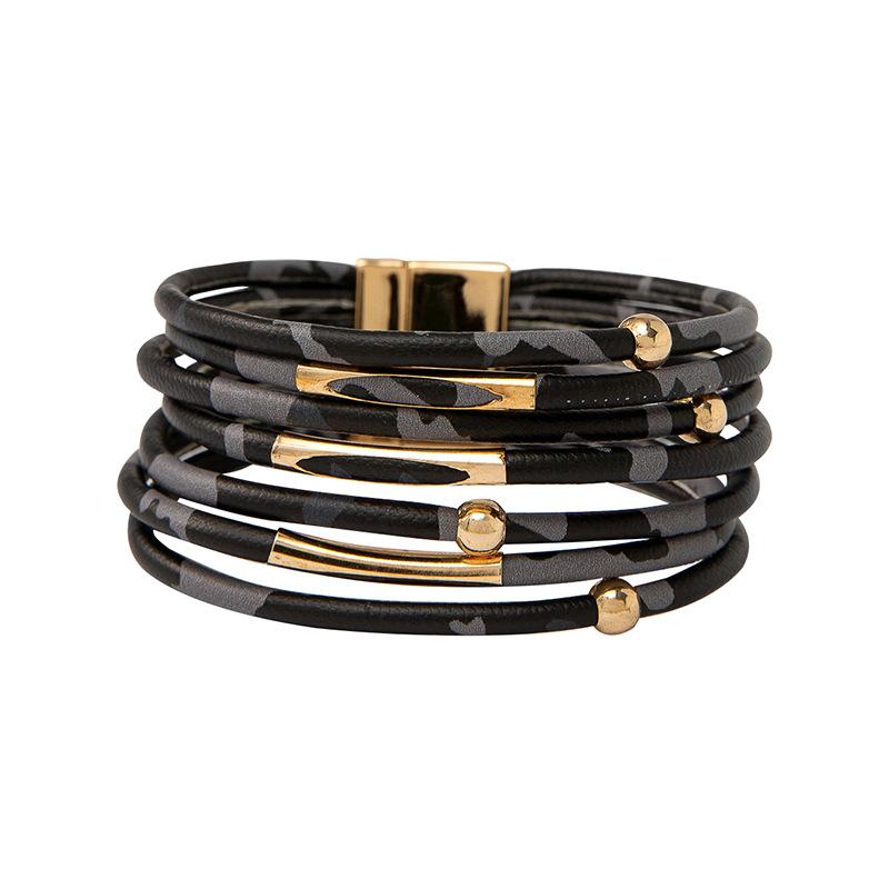 Hot and sexy leopard print magnetic buckle bracelet ins style design is sweet and cool exaggerated pu leather jewelry tide