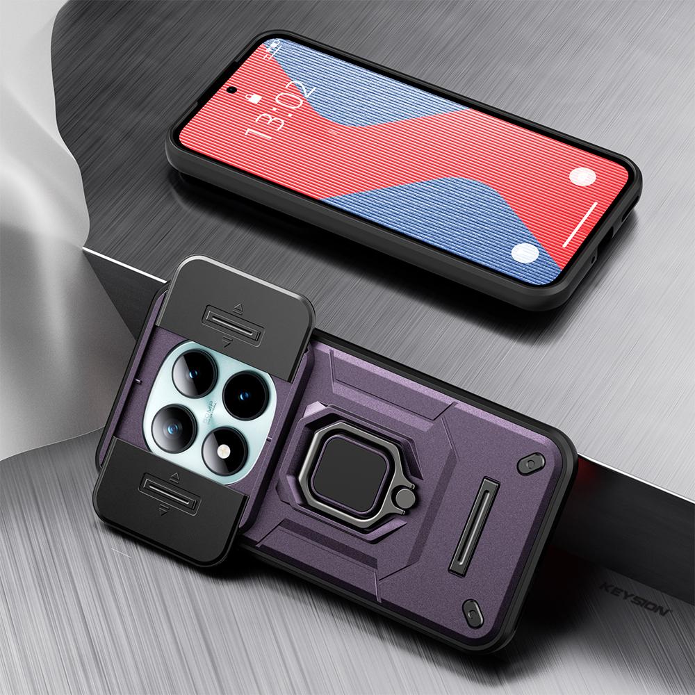 KEYSION Shockproof Case for Xiaomi Redmi Note 15 Pro+ 5G Slide Camera Protection Metal Ring Stand Phone Cover for Redmi Note 15 4G 5G