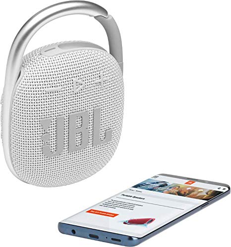 JBL CLIP4 Bluetooth Speaker, USB C Charging, IP67 Dustproof and Waterproof, with Passive Radiator, Portable, 2021 Model, White (JBLCLIP4WHT)
