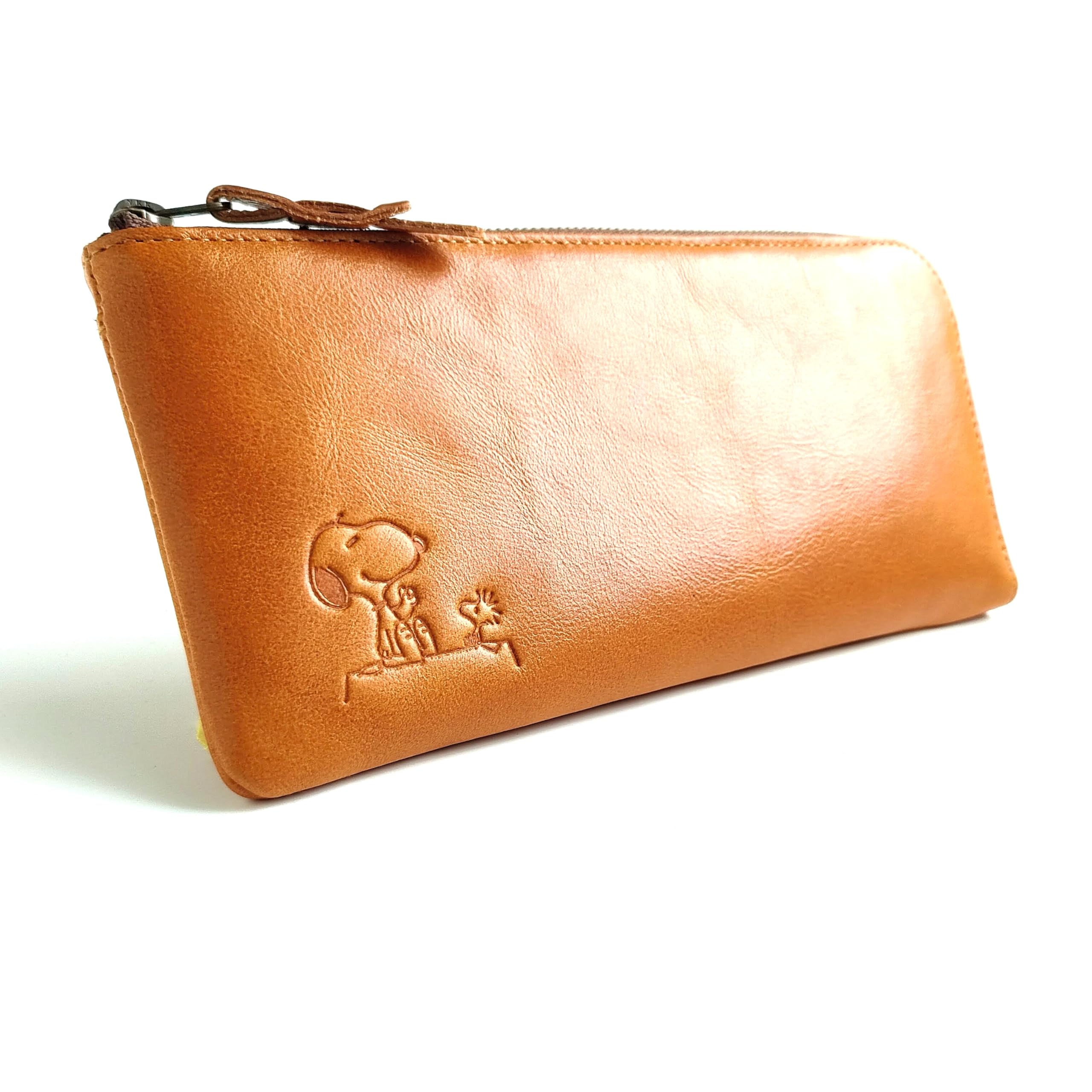 

Snoopy Wallet Adult Long Wallet Genuine Leather Thin External Pocket with Zipper [Peanuts] L-shaped [90941] (Camel)