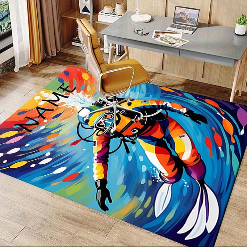 Diver, Colorful, Underwater Office Carpet Soft Polyester Entrance Carpet Washable Non slip Machine W