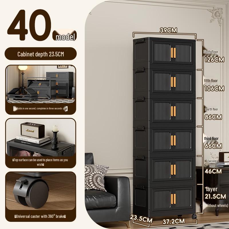 Foldable Plastic Storage Box with Wheels - Multi-layer Organizer Cabinet for Bedroom and Bedside