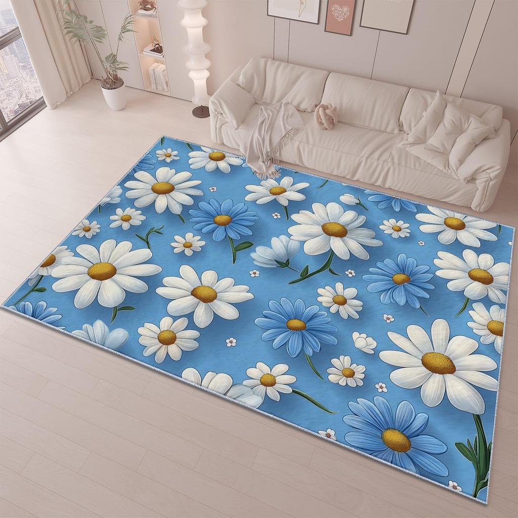 Colourful Daisy Wild Plant 3D Carpet Rug for Home Living Room Bedroom Sofa Doormat Decor,kids Play Area Rug Non-slip Floor Mat