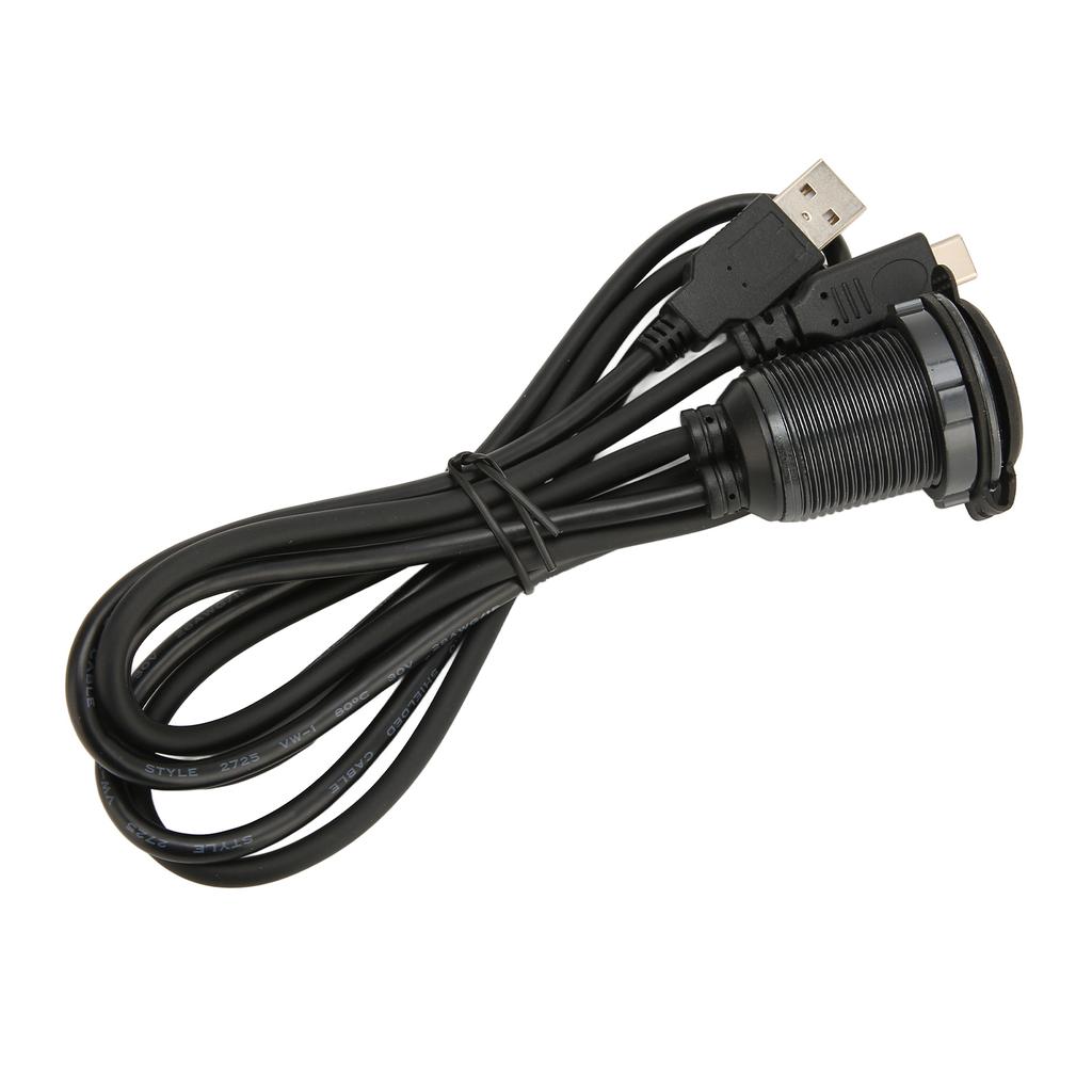 1m Kabel do auta se dvěma porty pro zapuštěnou montáž na palubní desku USB2.0 Samec na Samici Typ C 2.0 Kabel s LED světlem