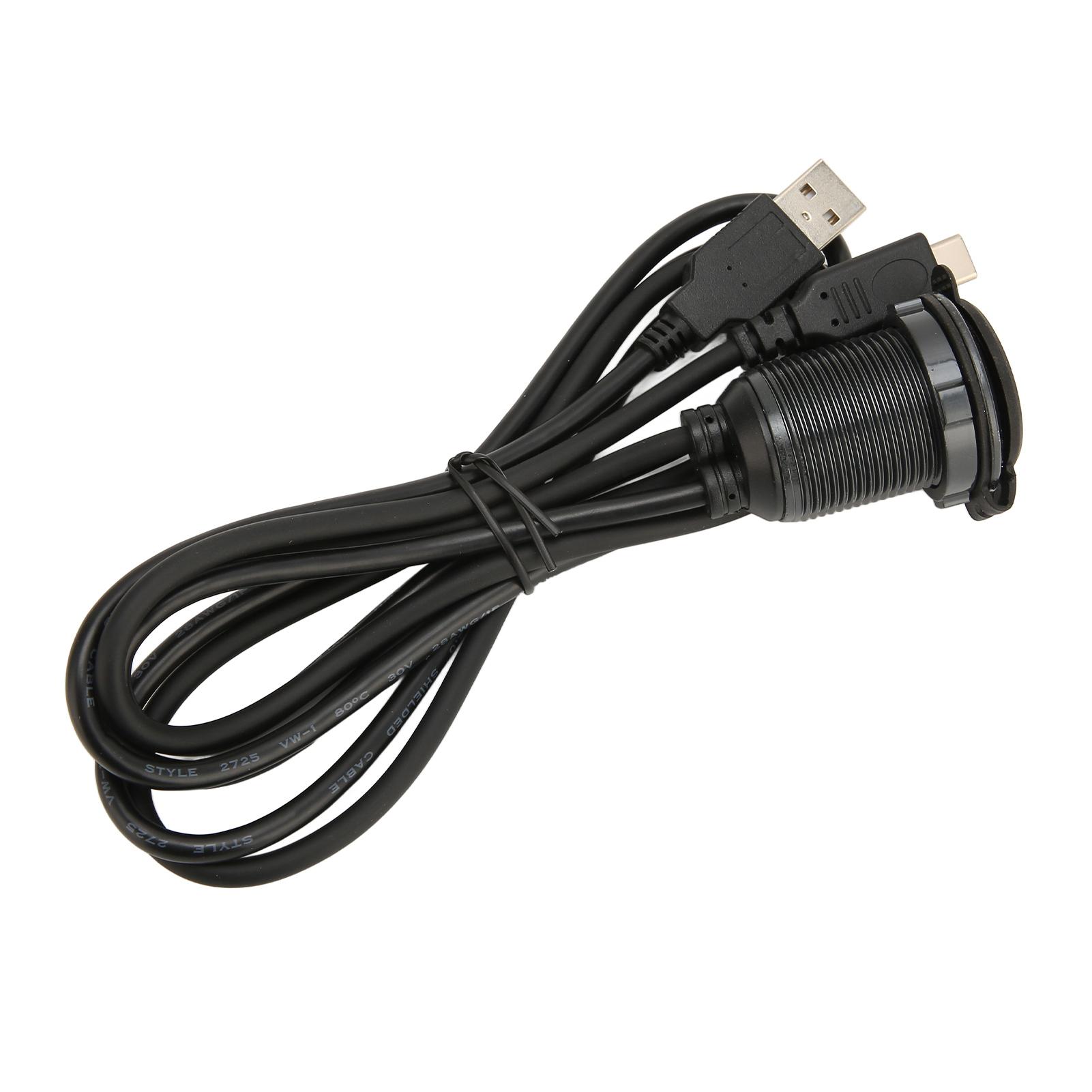 

1м Кабель для врезной установки в автомобиль с двумя портами, USB 2.0 (папа) - USB 2.0 (мама) / Type-C 2.0, с LED-подсветкой