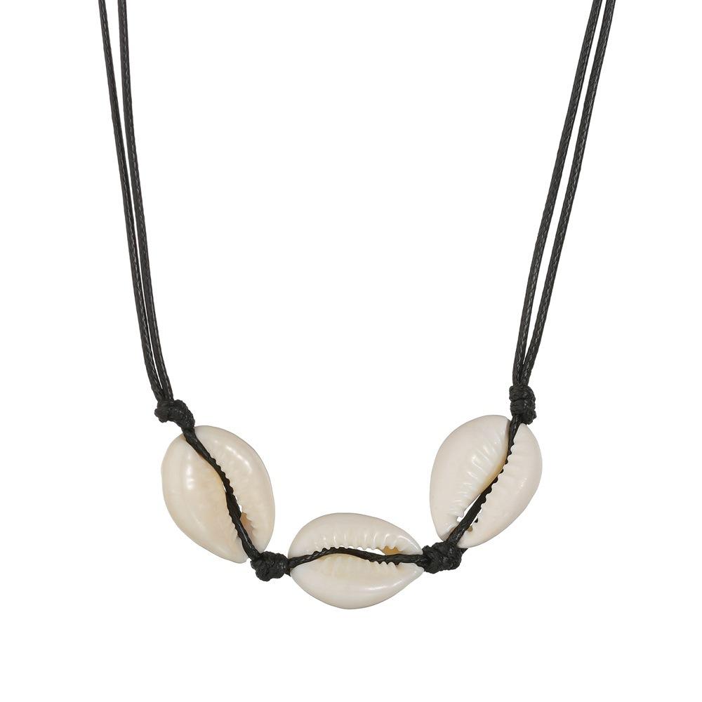 Аксессуары Европейский и американский этнический стиль черная веревка плетеная ракушка подвеска ожерелье, простая шейная цепочка