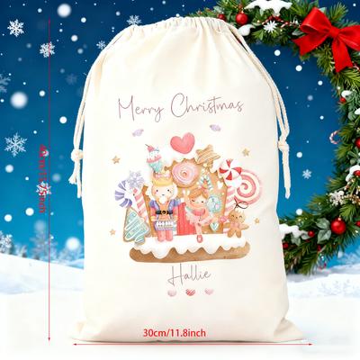 Saco de Natal Personalizado Saco de Presente Saco do Pai Natal Item de Decoração da Véspera de Natal Saco com Cordão Quebra-Nozes para Crianças Menina Presente de Ano Novo