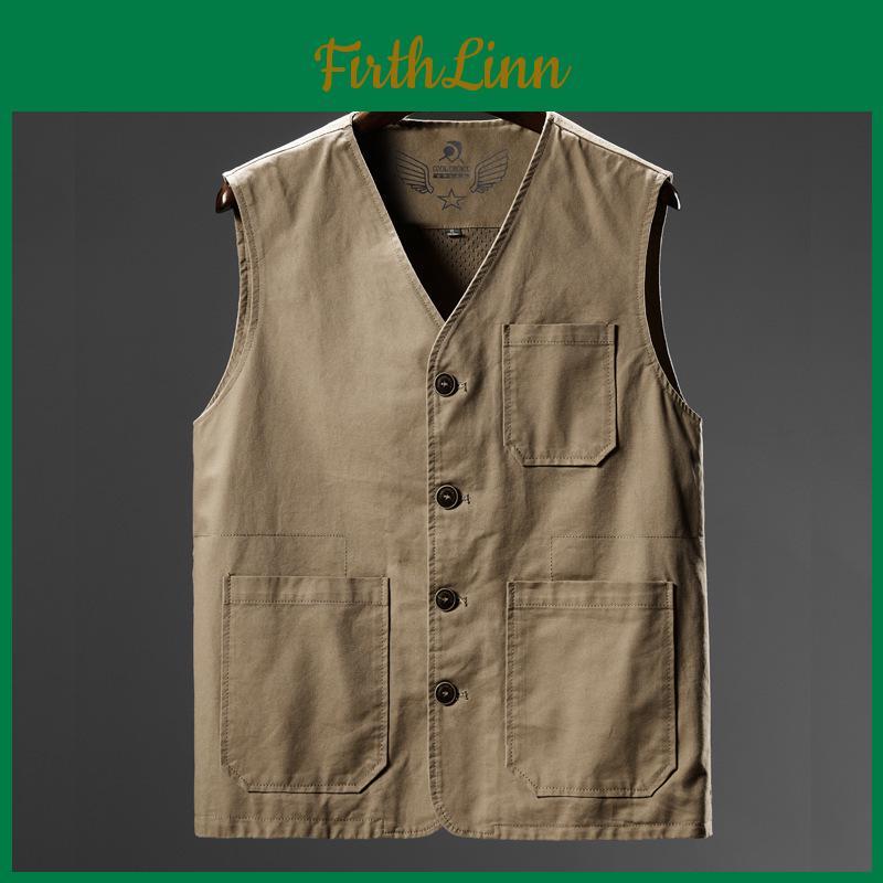 Taglia Uomo Plus Girocollo Cotone Gilet da Pesca – Giacca Senza Maniche Casual per Mezza Età e Anziani