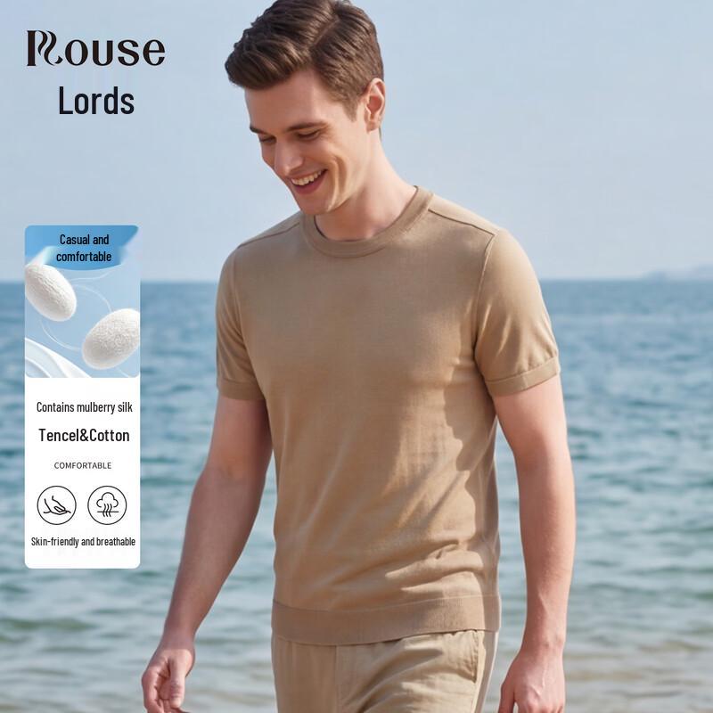 LUOZI Men s Cotton  Silk Blend Round Neck T-Shirt 54