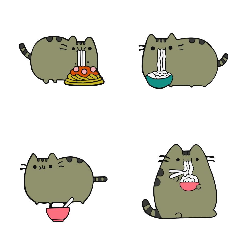 3-5pcs/set Funny Animal Cats Goose Brooch  Punk Ghost Moon Phase Cat Lapel Pins Cute Sushi Kitten Enamel Badge Bag Jewelry Gifts