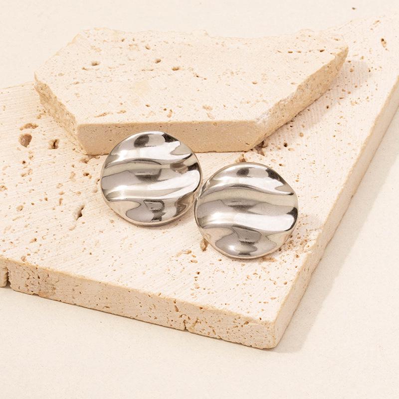 304 Stainless Steel Heart Stud Earrings - Pleated Irregular Design, 18k Gold Plated