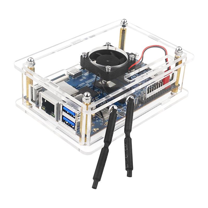 Orange Pi 5B Transparent Acrylic Case with Fan, WIFI, Bluetooth Receiver, and Orange Pi 5 Protection.