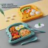 Creative Cartoon Dinosaur Children's Feeding Set: Includes Thickened Plate, Bowl, Spoon, and Fork for Babies and Kindergarten Use.